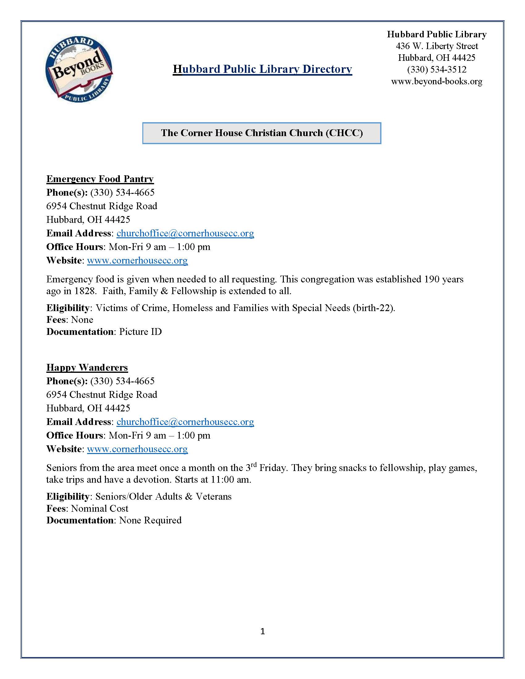 Hubbard Community Directory Hubbard Public Library